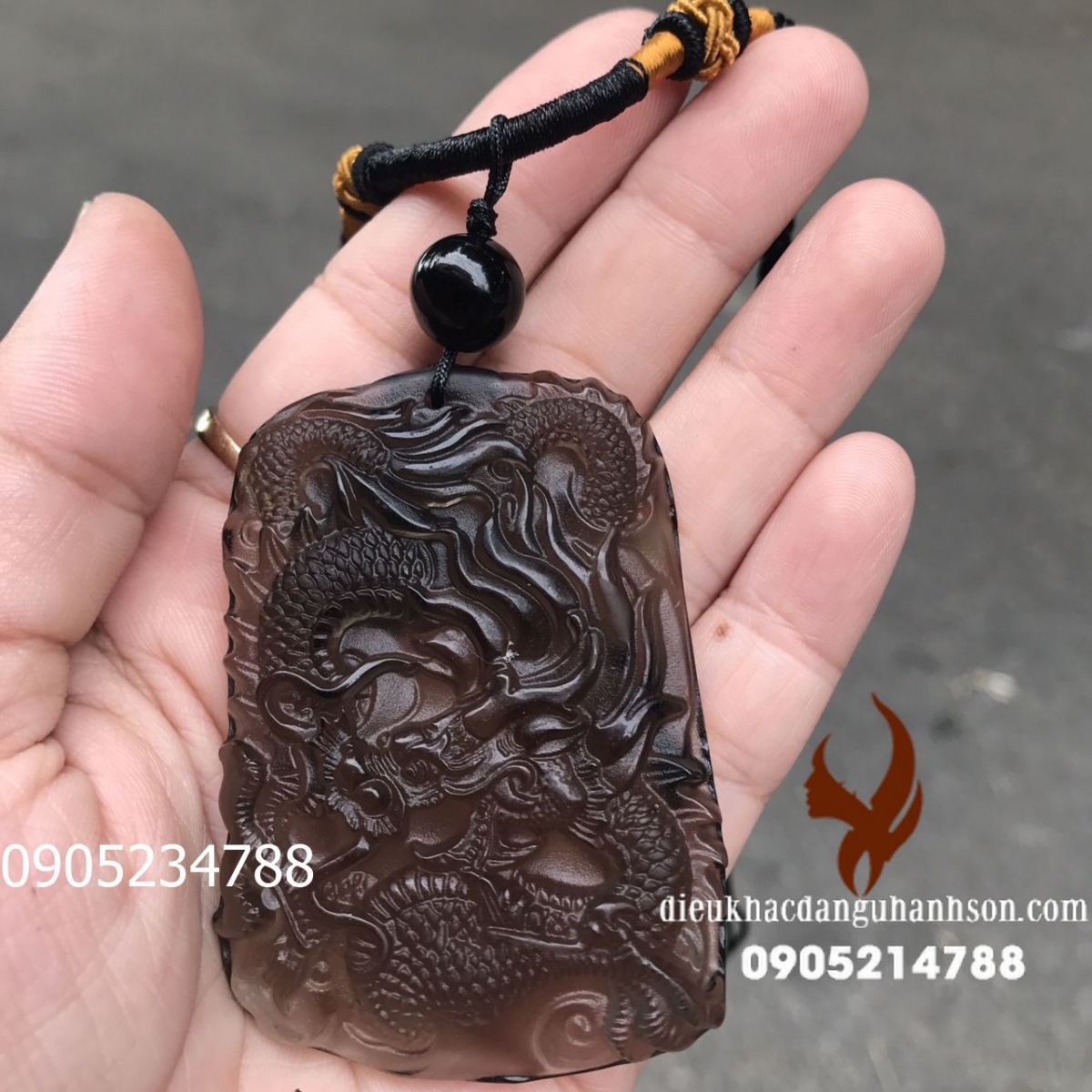Mặt dây chuyền rồng bay đá thạch anh khói RP40