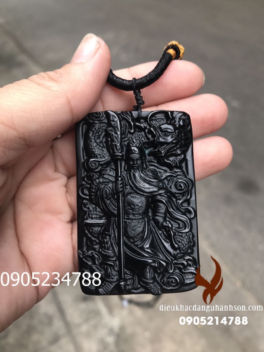 Mặt dây chuyền Quan công đá obisidian QC23