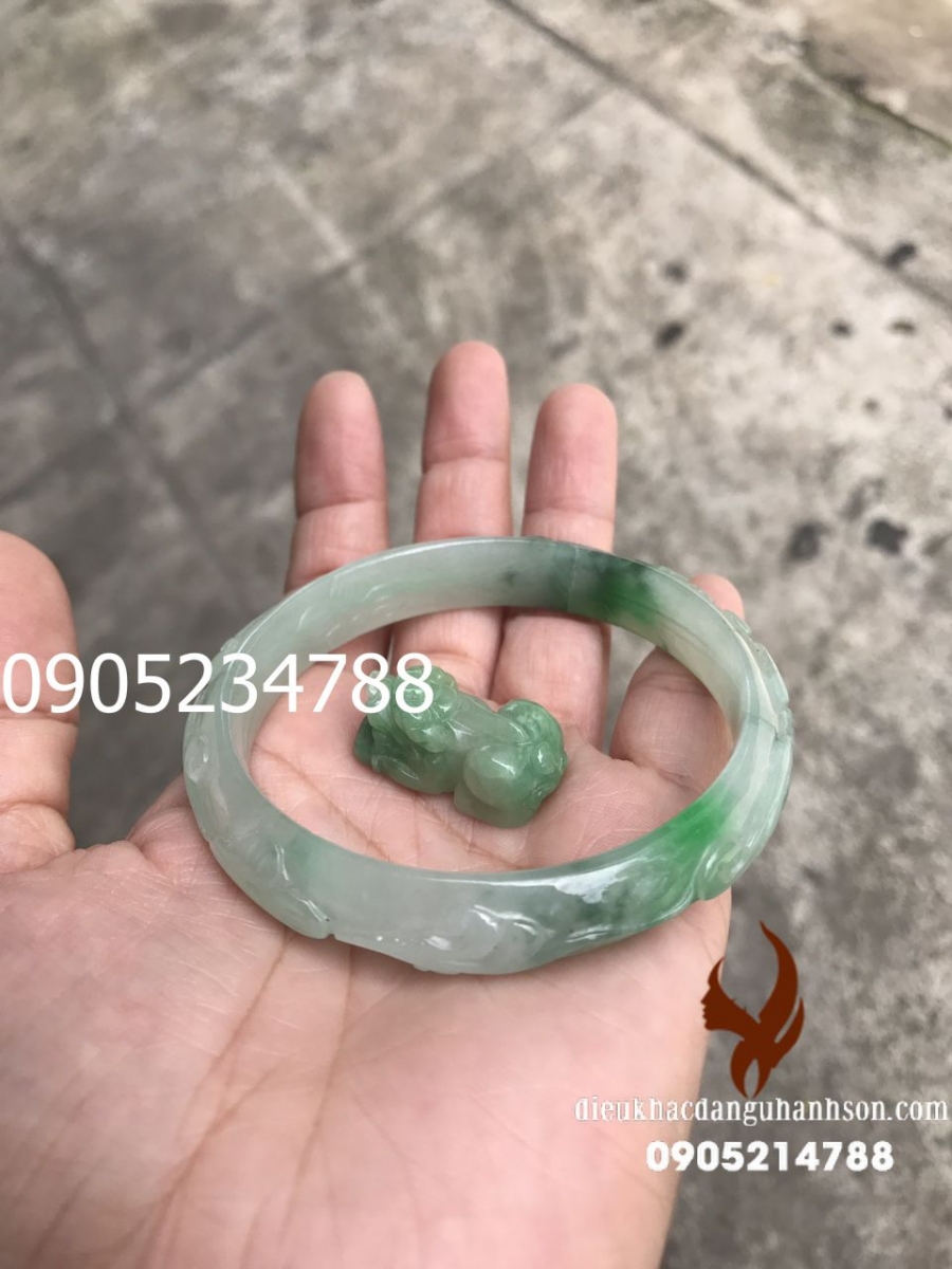 Combo Vòng tay Ngọc cẩm thạch chạm họa tiết kèm tỳ hưu VTBL21
