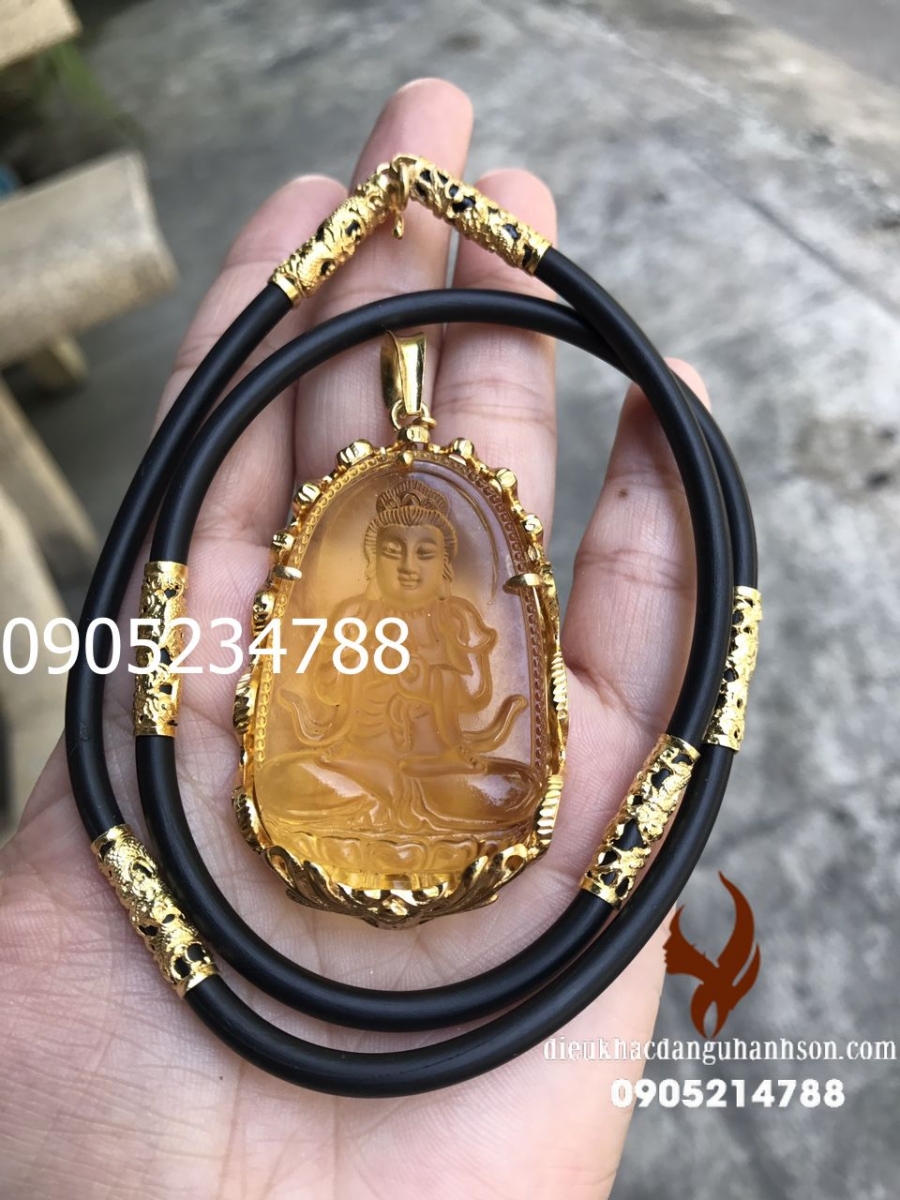Phật Bản Mệnh Như Lai Đại Nhật Đá Thạch Anh Vàng ốp vàng tây 10k Cho Tuổi Mùi Và Thân NL25