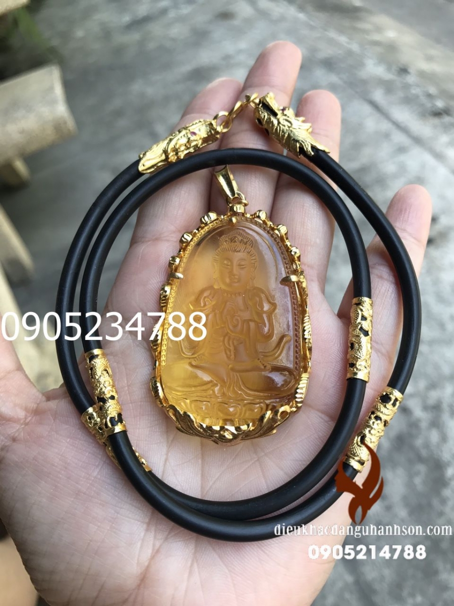 Phật Bản Mệnh Như Lai Đại Nhật Đá Thạch Anh Vàng ốp vàng tây 10k Cho Tuổi Mùi Và Thân NL24