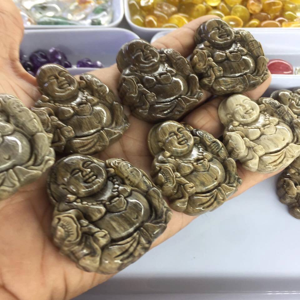 Mặt dây chuyền di lặc đá Gỗ Hóa Thạch tự nhiên DL69