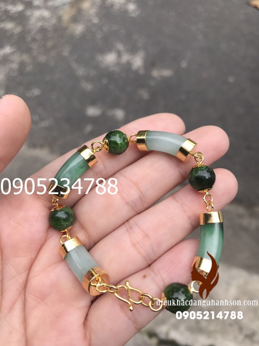 Lắc tay Ngọc cẩm thạch ốp vàng tây 10k VB12