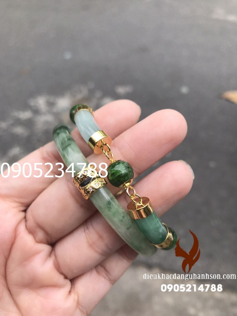 Combo Lắc tay Ngọc cẩm thạch ốp vàng tây 10k VB14