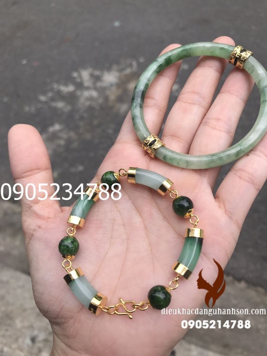 Combo Vòng tay Ngọc cẩm thạch ốp vàng tây 10k VB17