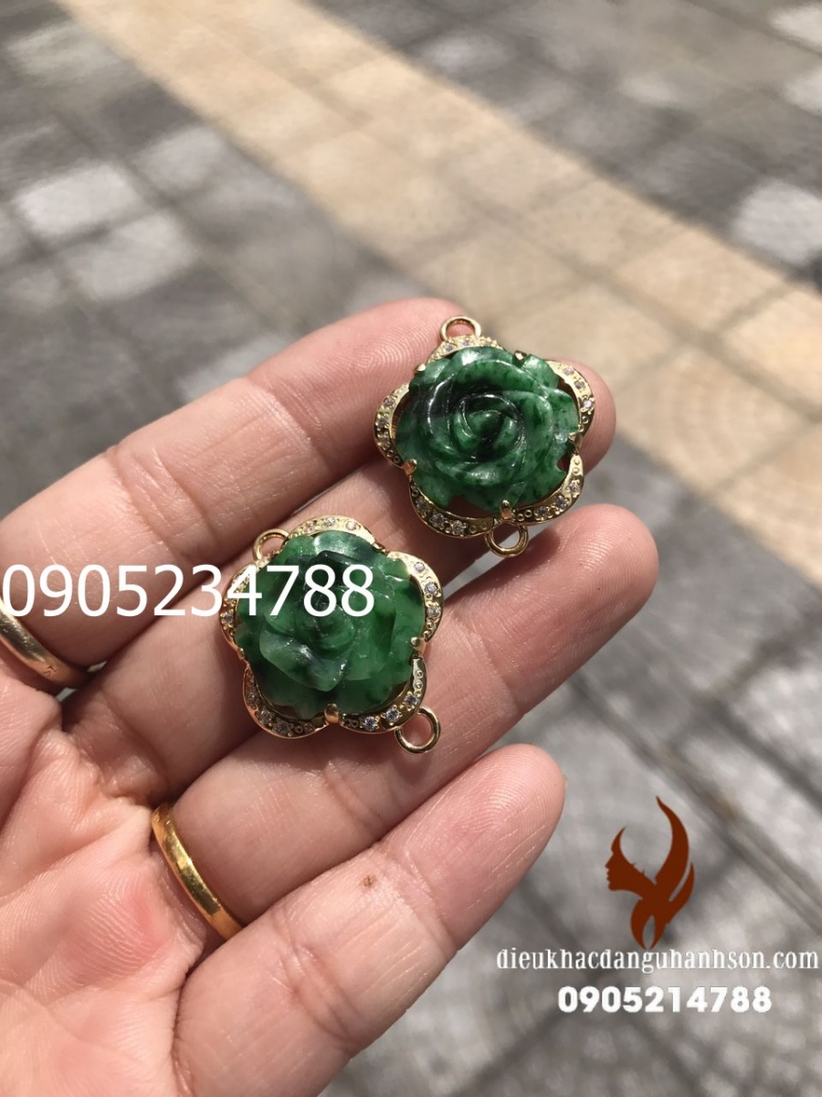 Hoa mẫu đơn Ngọc cẩm thạch lên vàng tây 18k HMD04