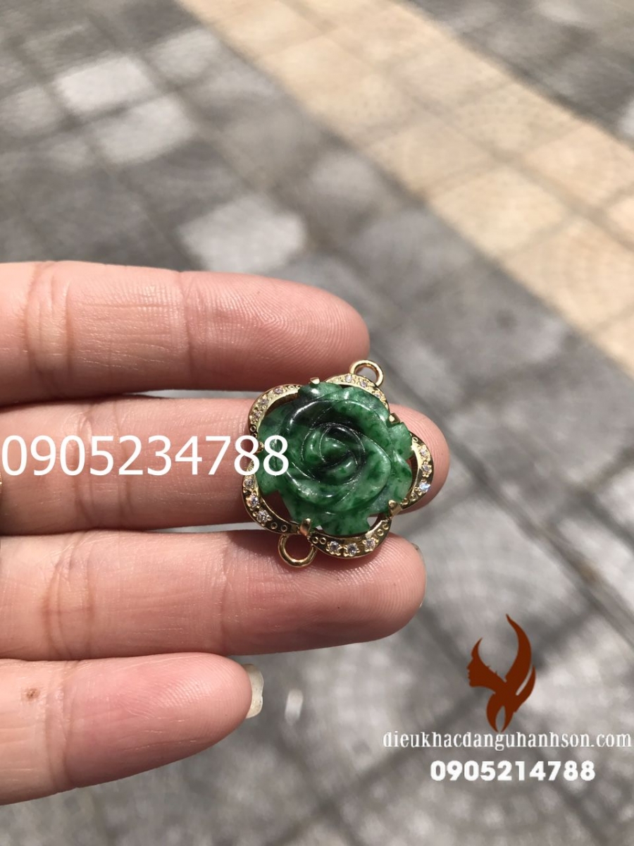 Hoa mẫu đơn Ngọc cẩm thạch lên vàng tây 18k HMD04