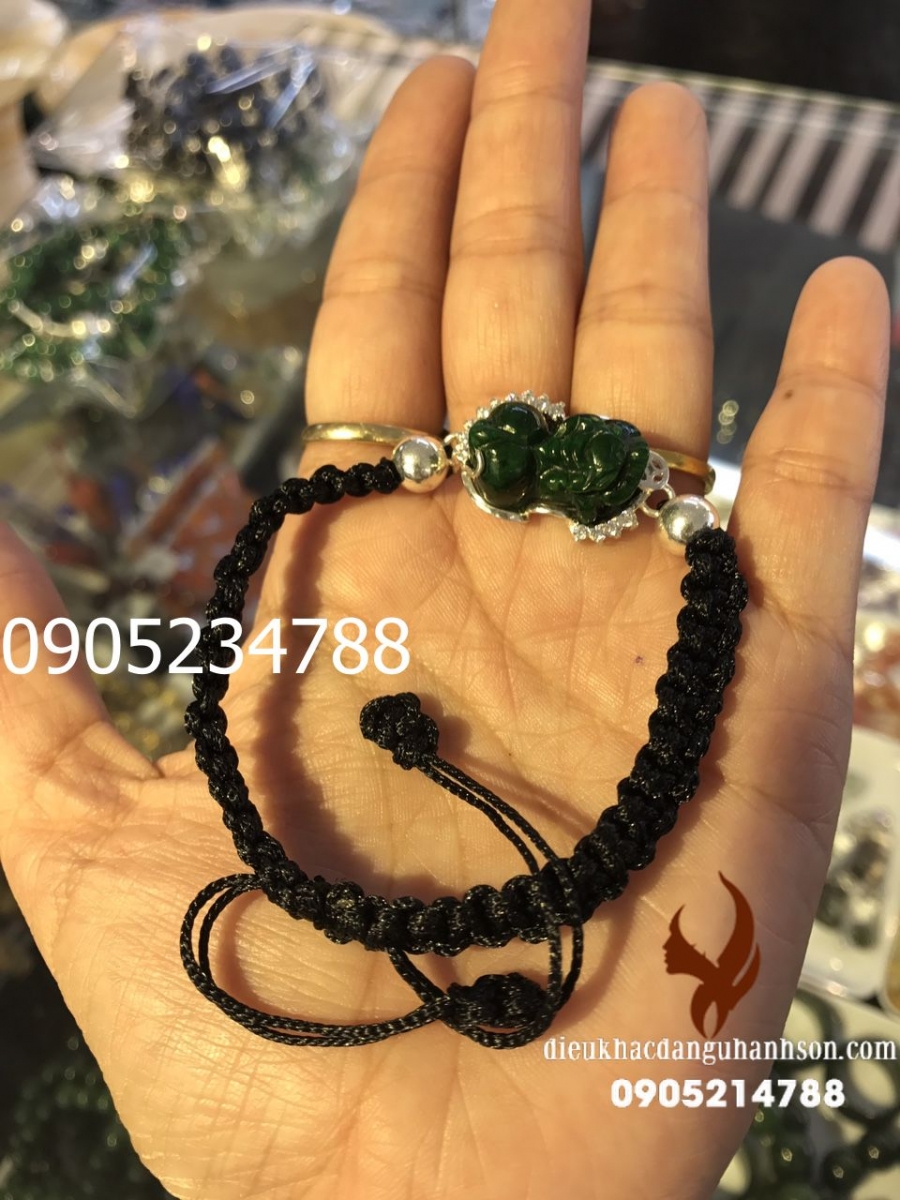 Vòng Tay Tỳ Hưu Ngọc Cẩm Thạch Ốp Bạc Ta VTTH19