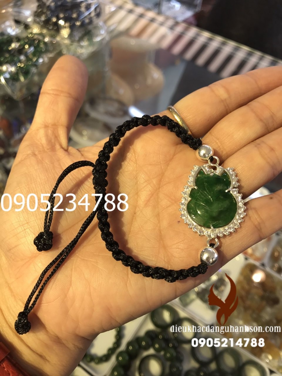 Vòng Tay hồ ly Ngọc cẩm thạch tự nhiên mix bạc ta VTHL13