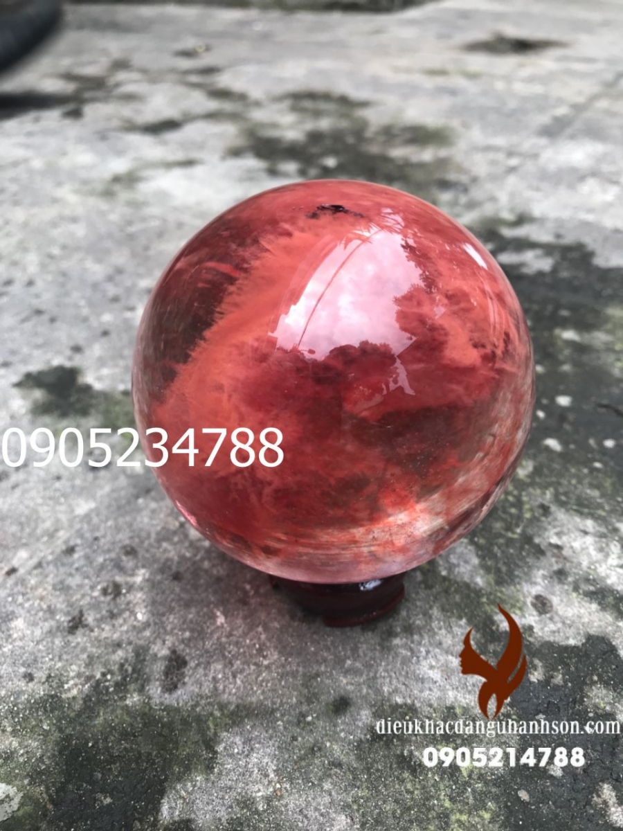 Quả cầu đá đỏ vân mây đường kính 8cm QC42
