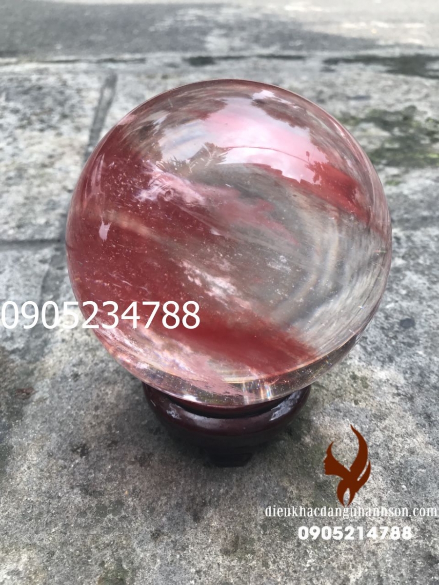 Quả cầu đá đỏ vân mây đường kính 12cm QC43