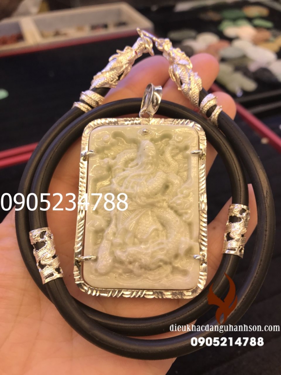 Mặt dây chuyền Quan công ốp bạc ta nguyên chất cao cấp kèm dây rồng ốp bạc (Mã sản phẩm: QC48)