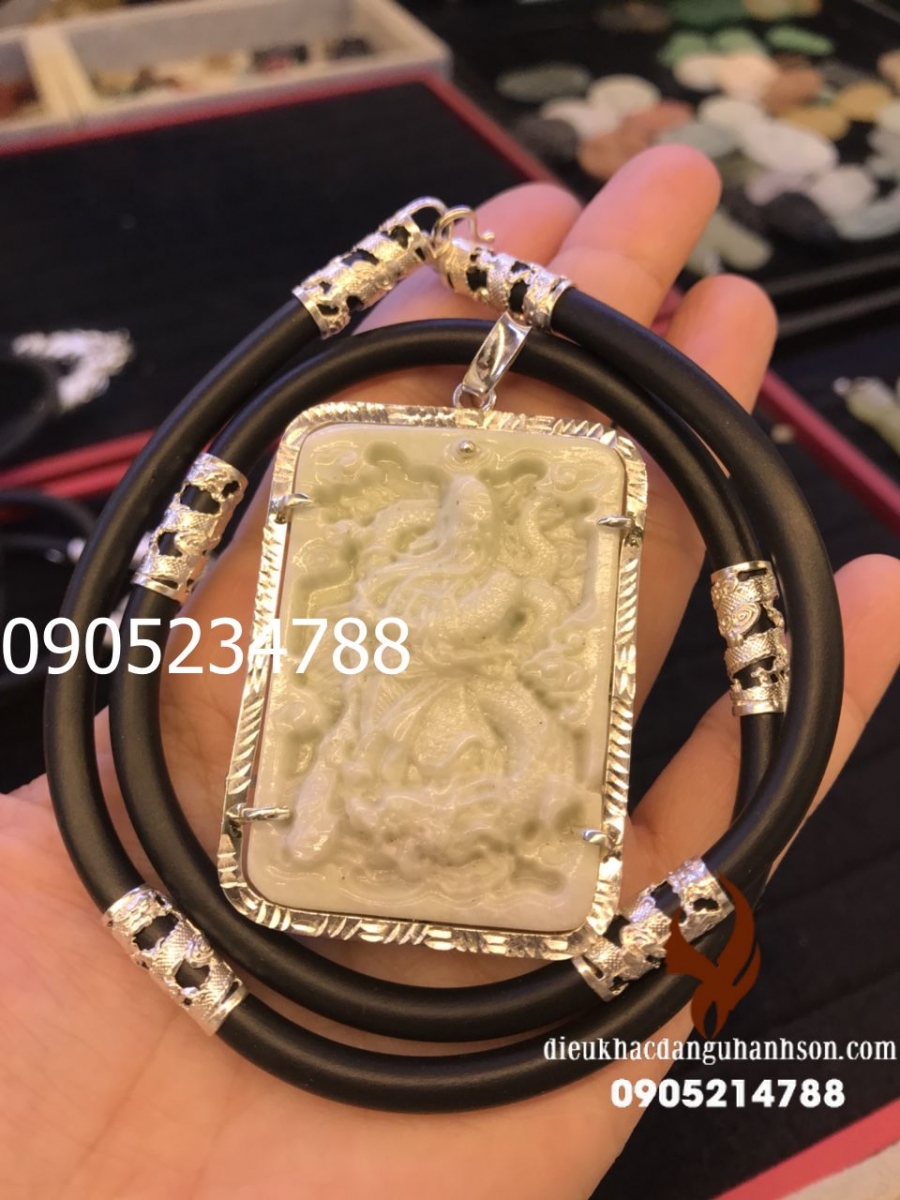 Mặt dây chuyền Quan công ốp bạc ta nguyên chất cao cấp kèm dây rồng ốp bạc (Mã sản phẩm: QC49)