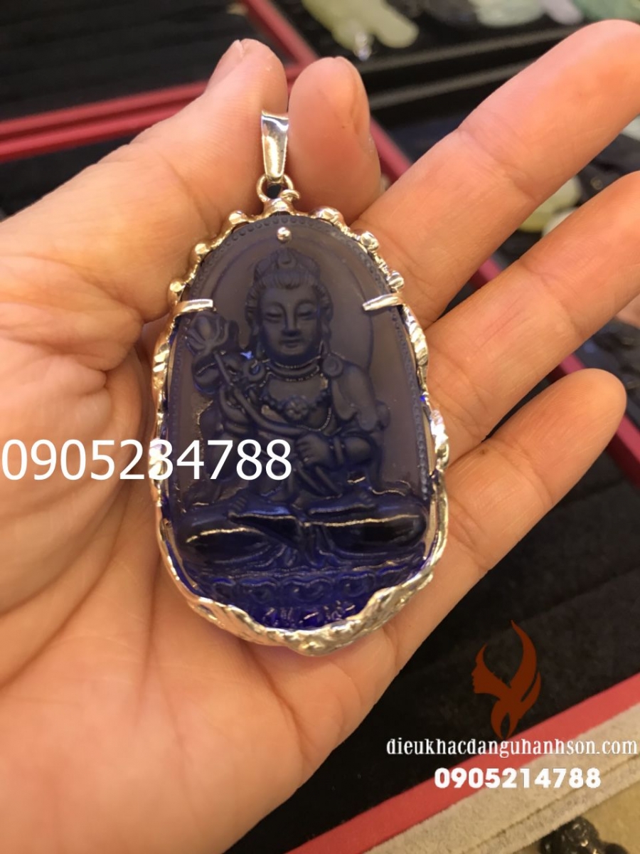 Phật bản mệnh Đại thế chí cho tuổi ngọ đá thạch anh xanh ốp bạc ta nguyên chất    (Mã sản phẩm: PBM42)