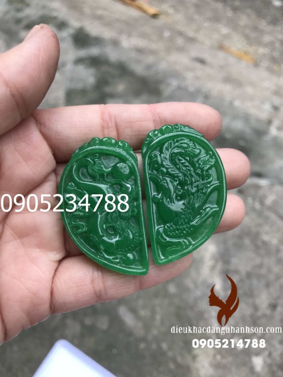 Combo Mặt dây chuyền rồng và phụng Ngọc cẩm thạch tự nhiên RP54