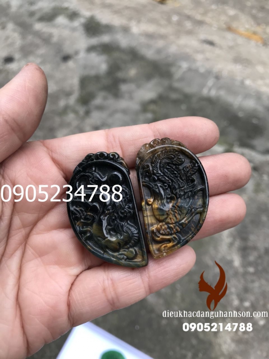 Combo Mặt dây chuyền rồng và phụng Đá Mắt hổ tự nhiên RP55