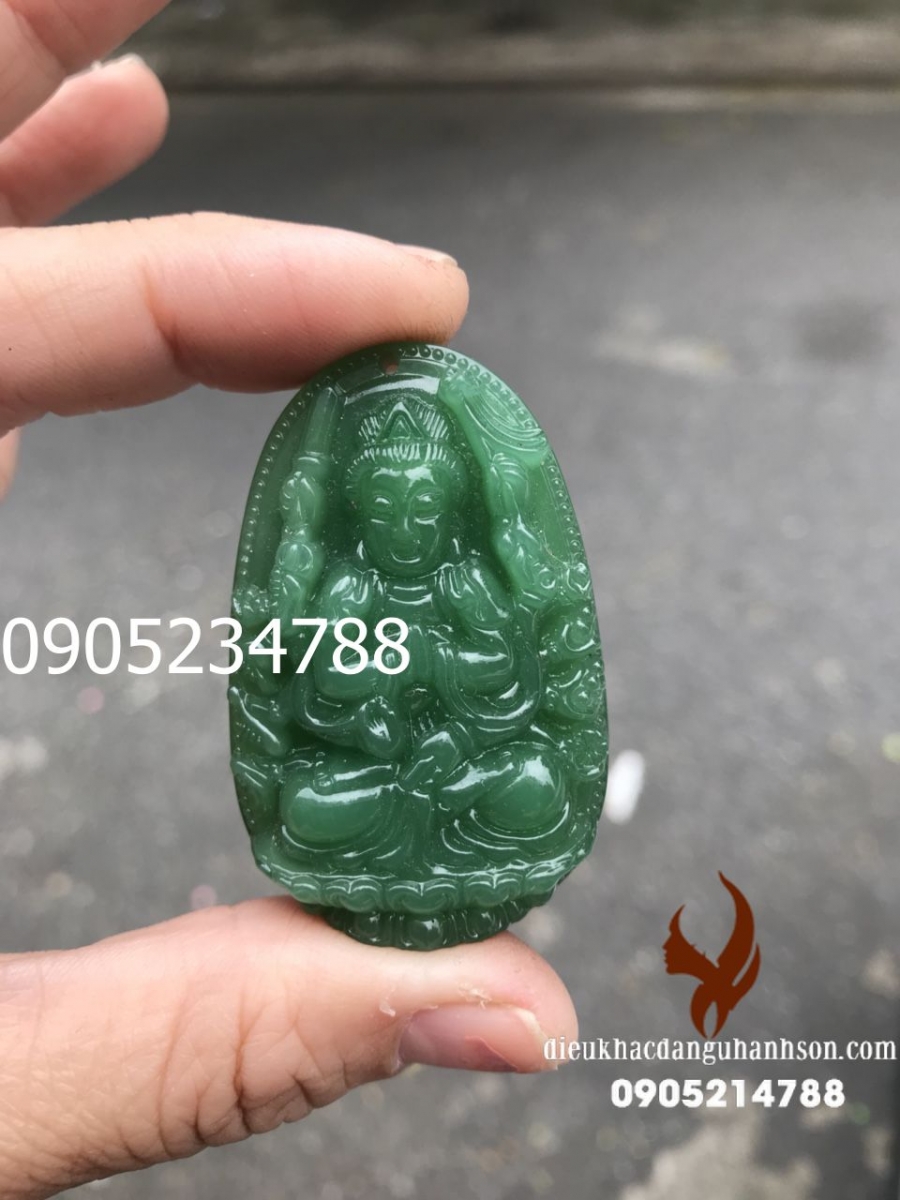 Phật Bản Mệnh Thiên thủ thiên nhãn cho tuổi Tý đá Thạch anh xanh - Green Aventurine (Mã Sản Phẩm: PBM69)