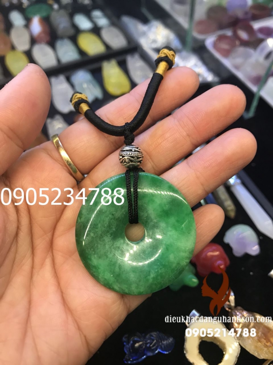 Mặt dây chuyền đồng tiền (đồng điếu) Ngọc cẩm thạch tự nhiên đường kính 3.5 cm (Mã sản phẩm: MDC12) 