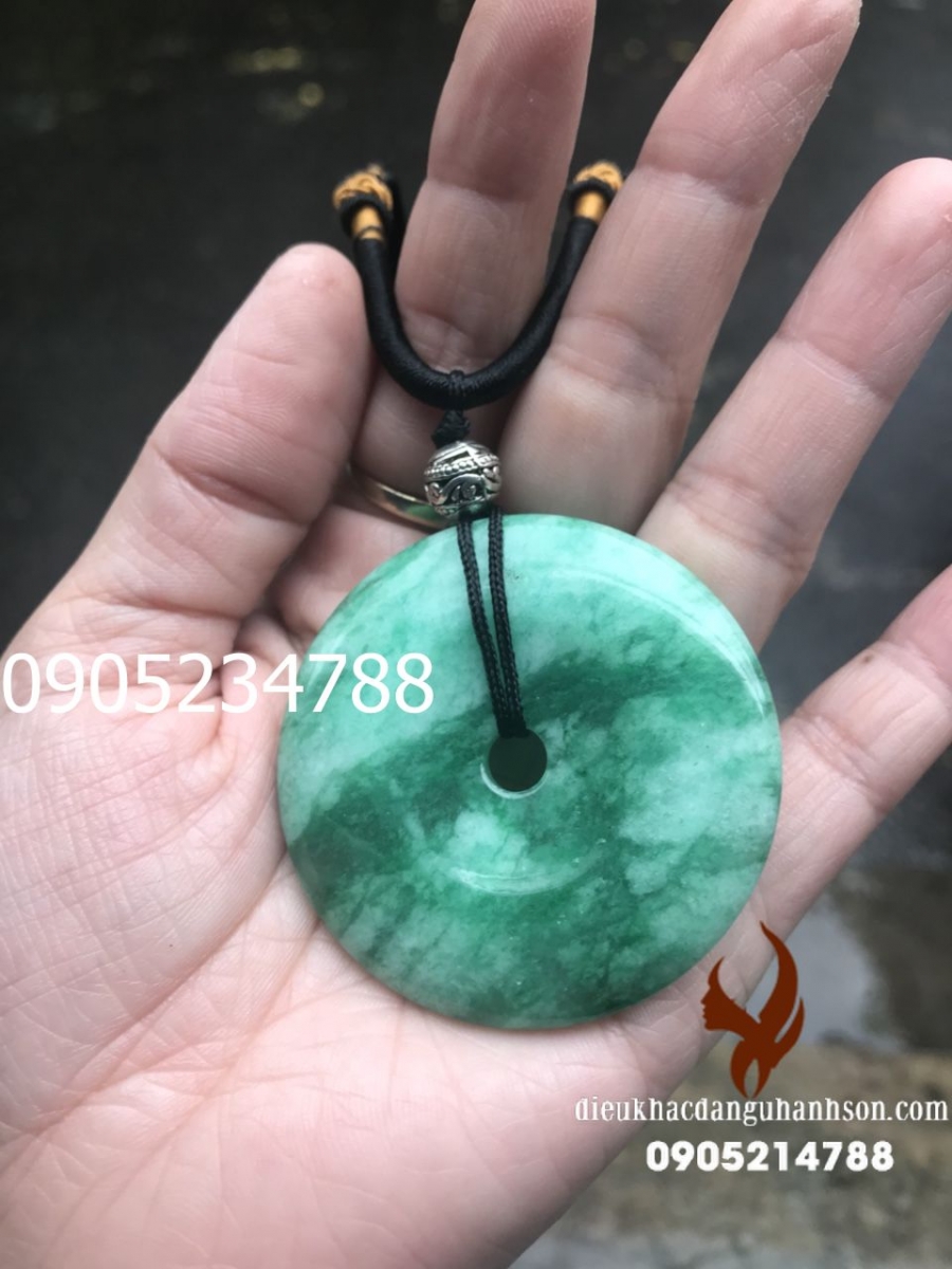 Mặt dây chuyền đồng tiền (đồng điếu) Ngọc cẩm thạch tự nhiên đường kính 4cm (Mã sản phẩm: MDC11) 
