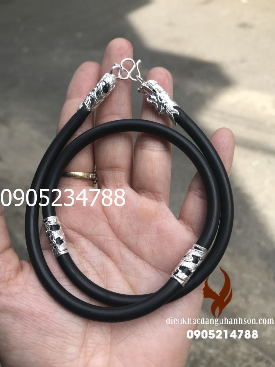 Dây chuyền bạc ta nguyên chất ốp rồng size 7 ly VB16
