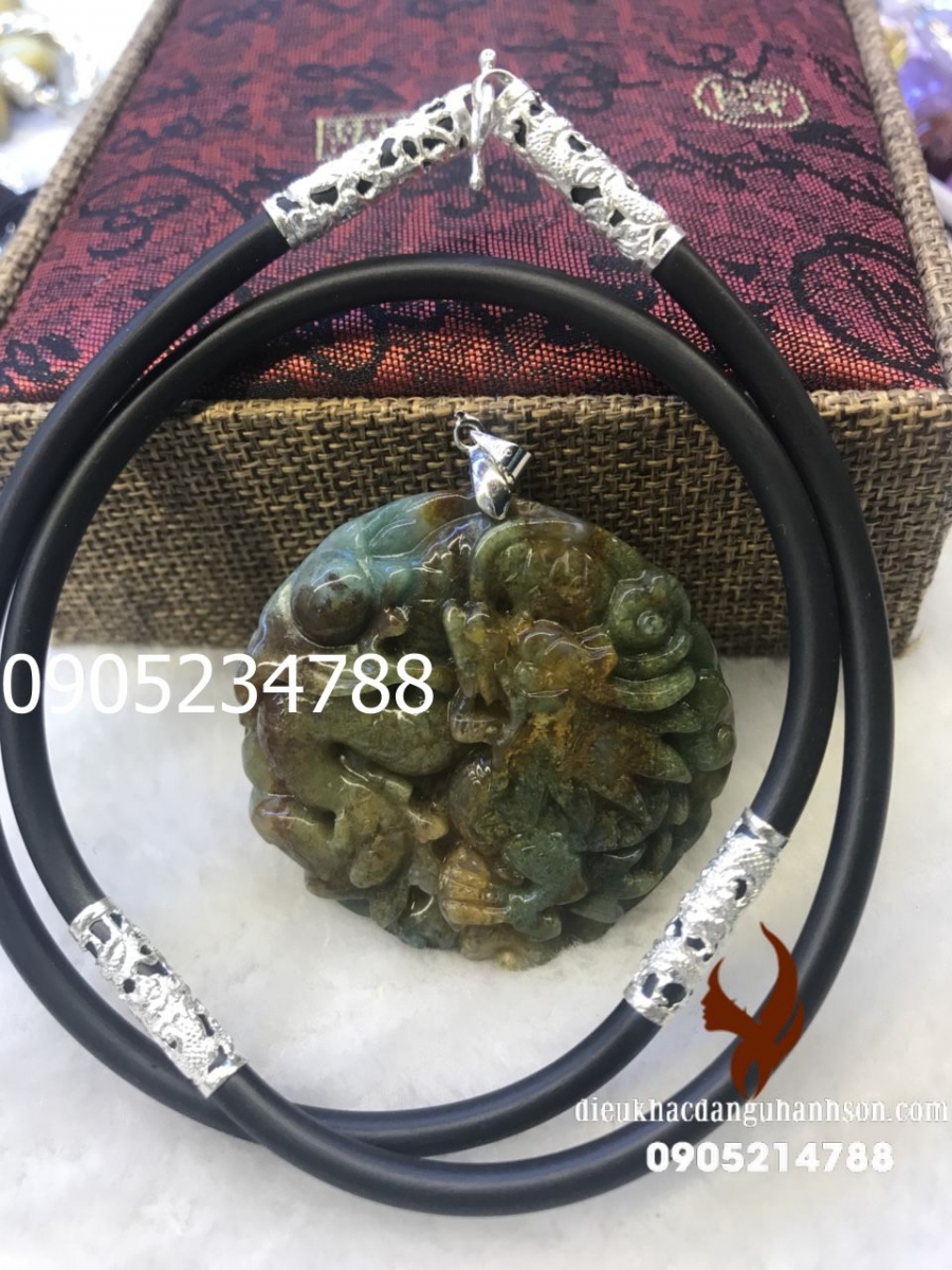 Mặt dây chuyền rồng ngọc caxedon tự nhiên kèm dây rồng ốp bạc (Mã sản phẩm: RP59)