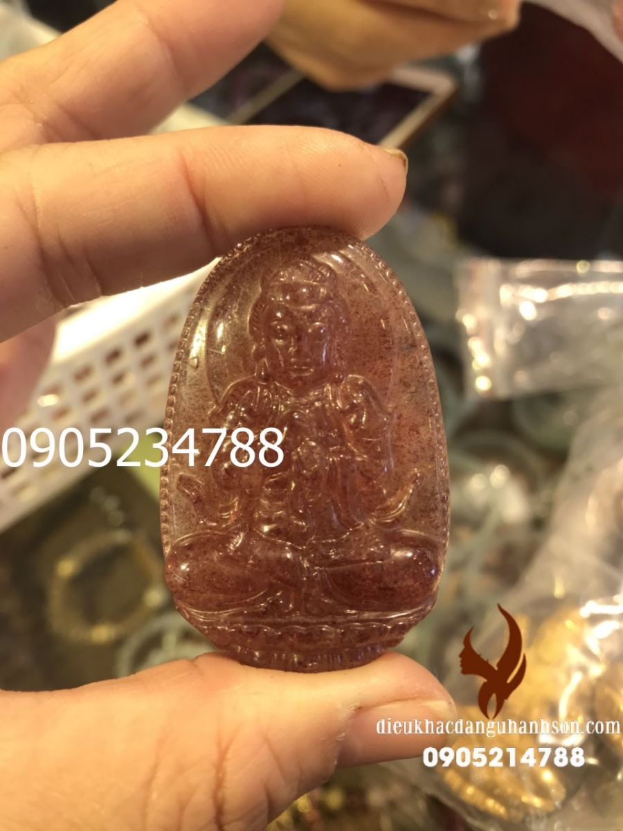 Mặt dây chuyền Phật Như lai đại nhật đá thạch anh dâu tây PBM72