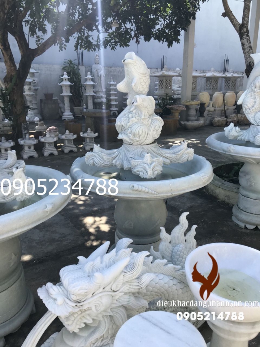 Đài phun nước đá trắng tự nhiên ĐPN05