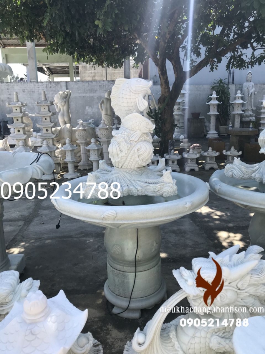 Đài phun nước đá trắng tự nhiên ĐPN04