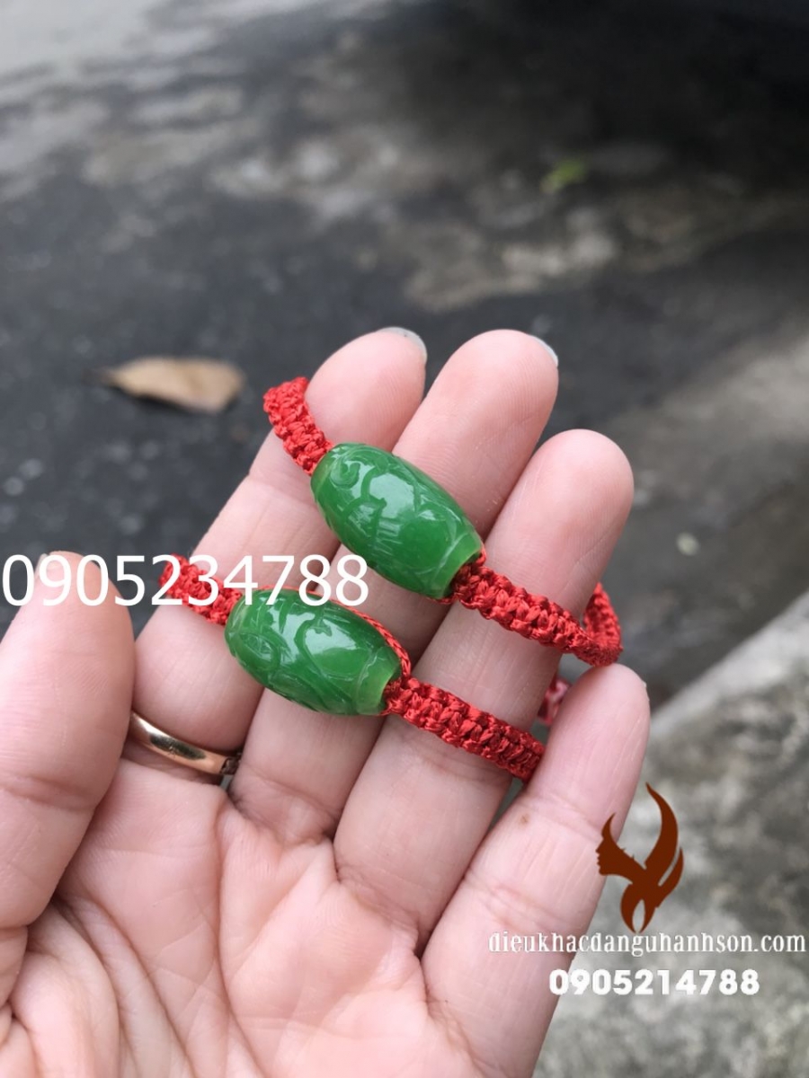 Vòng tay Lu thống Cẩm thạch thúy thiên nhiên chạm hoa văn (Mã sản phẩm: LT18)