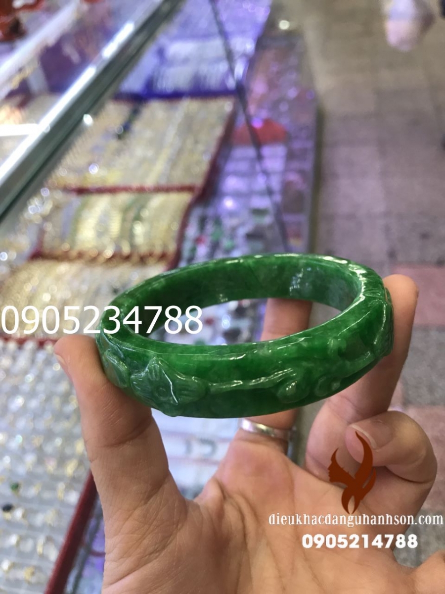 Vòng tay Ngọc cẩm thạch thiên nhiên chạm khắc (Mã sản phẩm:  VTBL39)